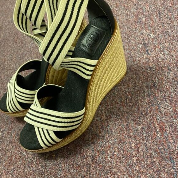 Tory Burch Frieda 100MM Espardrille-Strech Webbing/ Calf Leather Us 10.5 (NEW) - Picture 1 of 8